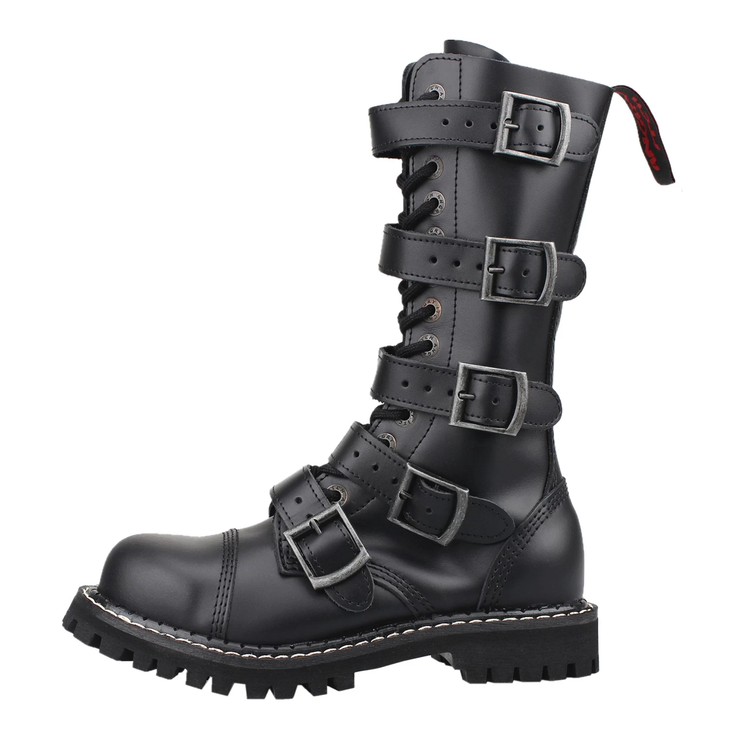 14-Hole 5-Buckle Black Leather Boots - Image 2