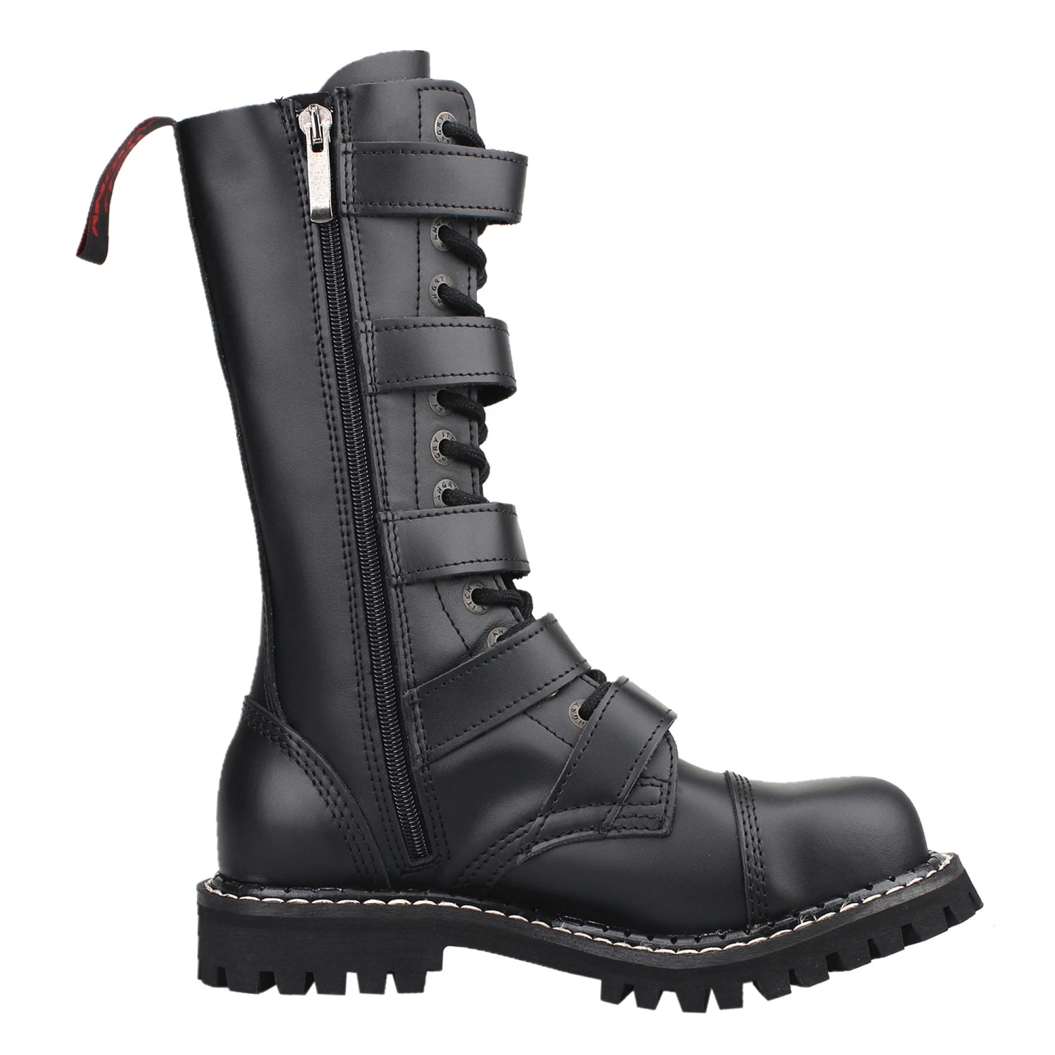 14-Hole 5-Buckle Black Leather Boots - Image 3