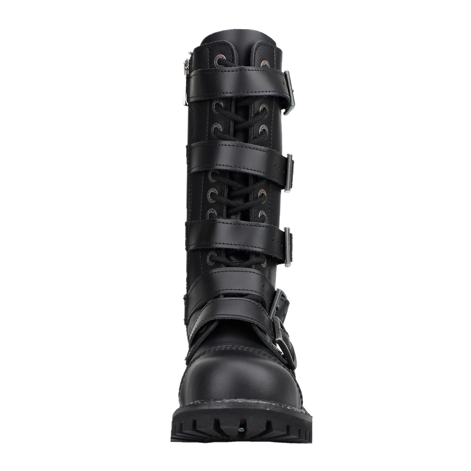 14-Hole 5-Buckle Black Leather Boots - Image 4