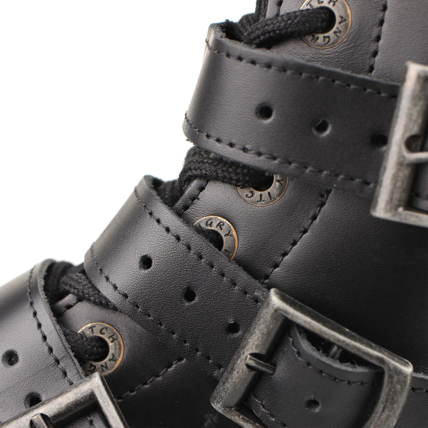 14-Hole 5-Buckle Black Leather Boots - Image 6