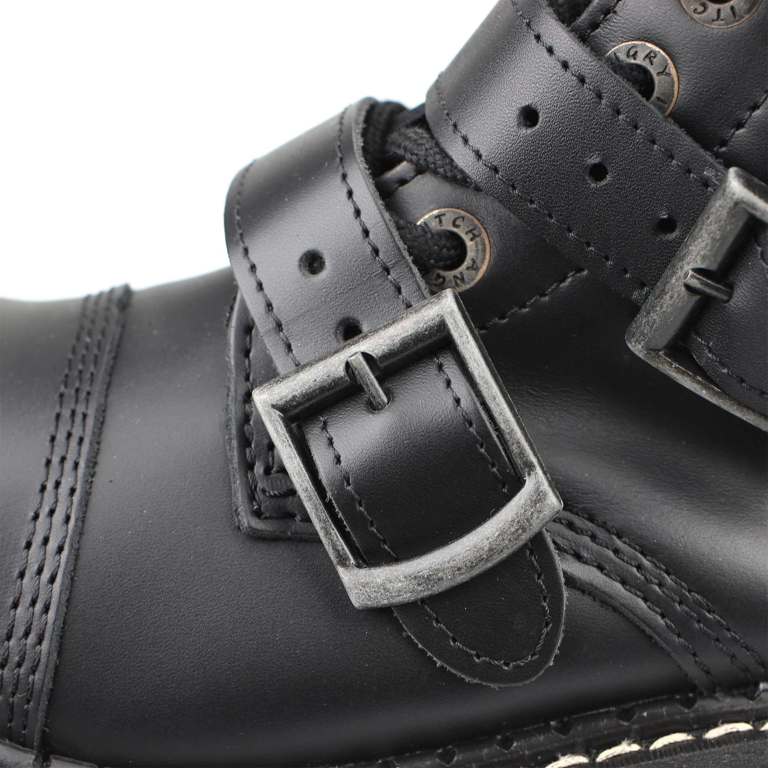 14-Hole 5-Buckle Black Leather Boots - Image 7