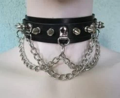 Leather Spike And Chain Choker