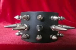 3 Row Spiked Wristband With Long And Short Spikes