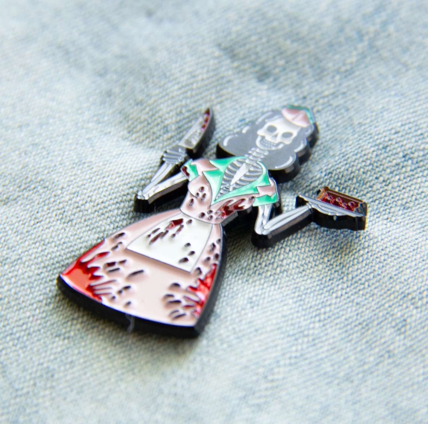 1950's Bloody Skeleton Waitress Horror Enamel Pin - Image 2