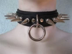 Spiked Bondage Choker With Long Spikes And O-Ring