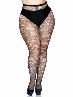 LEG AVENUE Backseam Fishnet Pantyhose -Black Plus Size