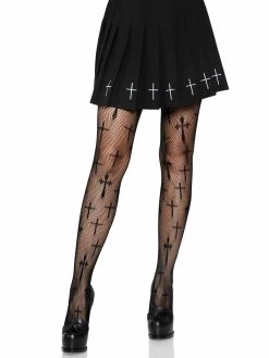 LEG AVENUE Worship Me Cross Net Tights – Plus Size