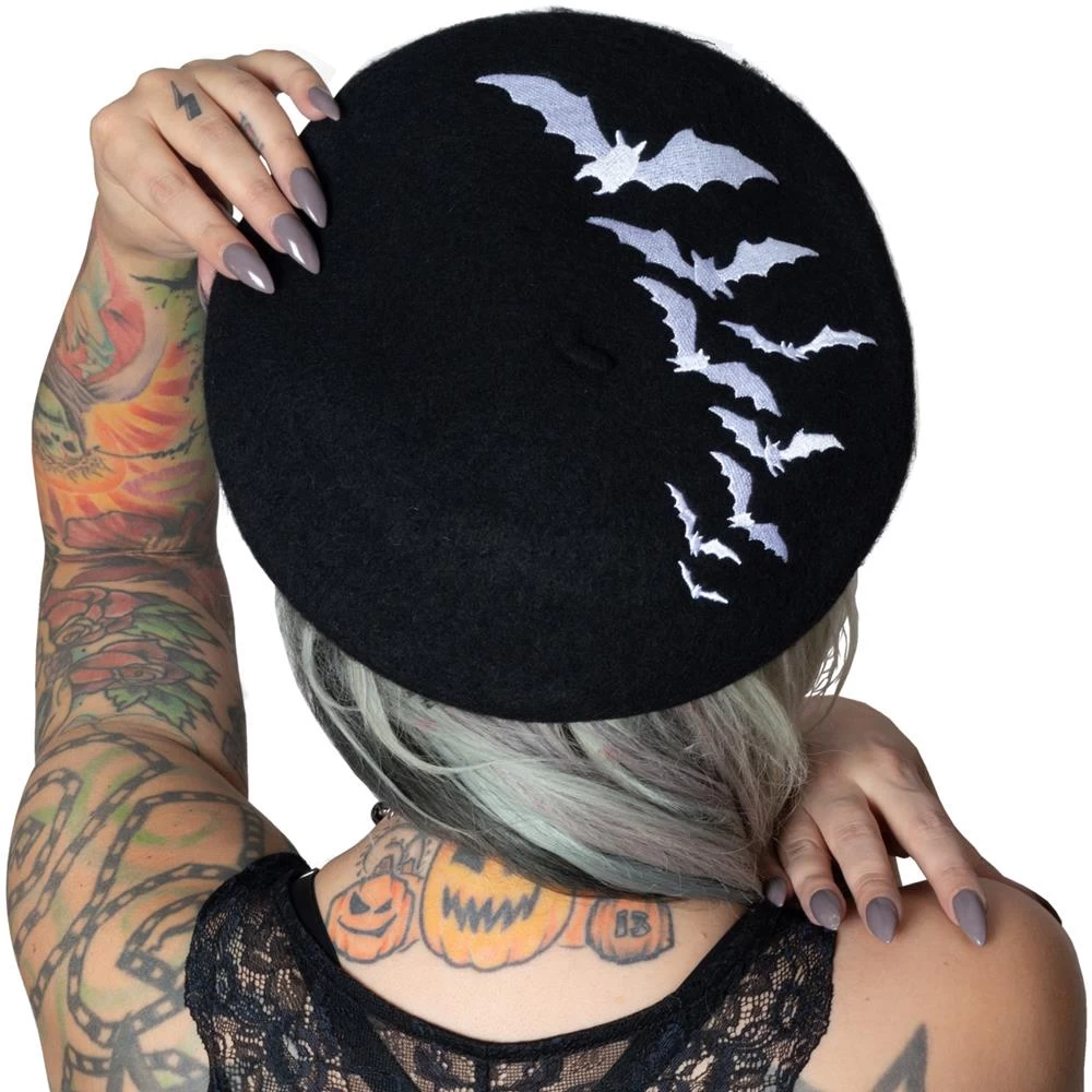 Bat Repeat White Beret Hat - Image 3