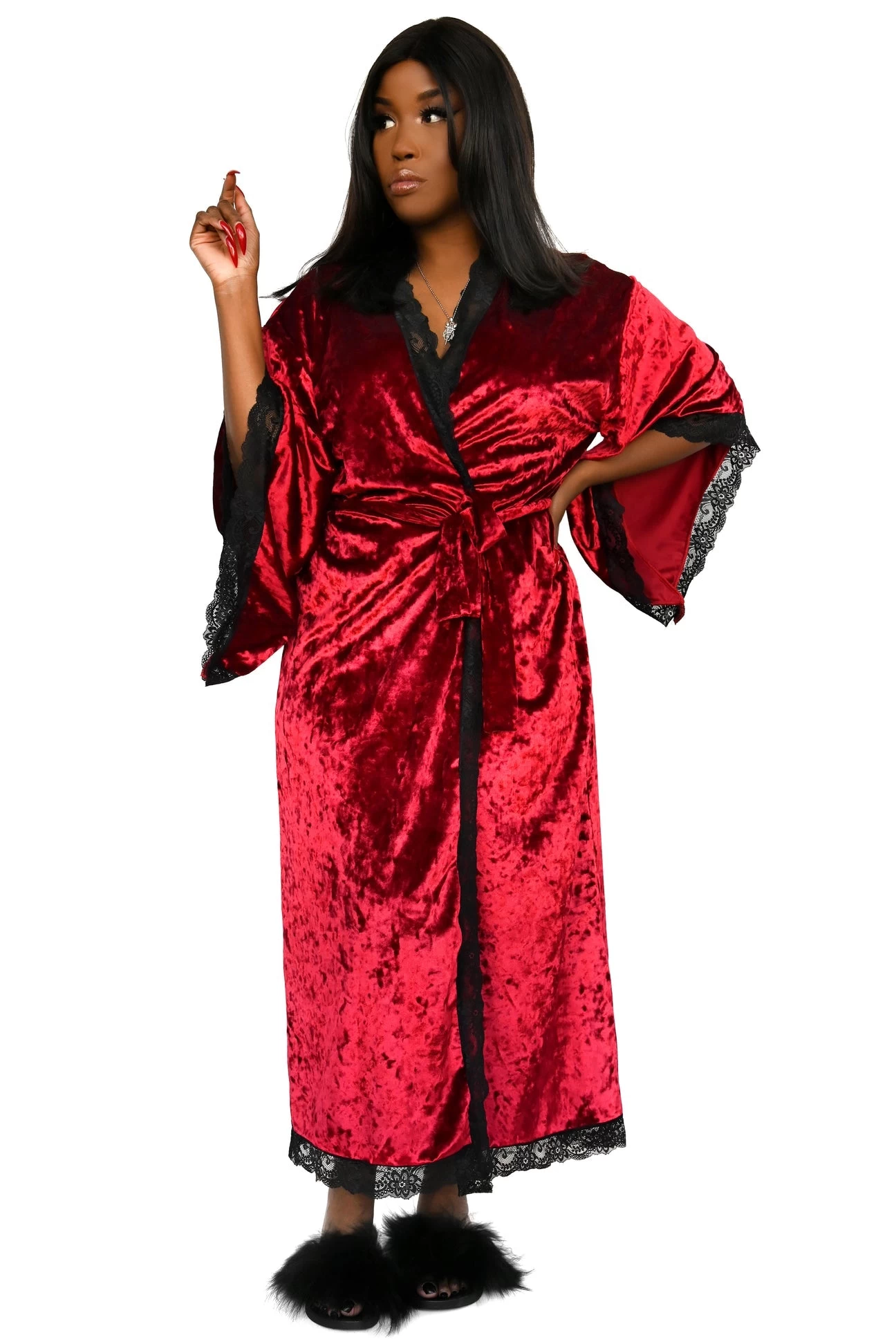 Bathory Dressing Robe - Crimson Red Crushed Velvet (Limited Edition) - Image 2