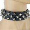 1 1/8" BLACK LEATHER CHOKER WITH 3 ROW 1/2" SPIKES