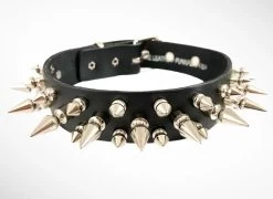 1 1/8" BLACK LEATHER CHOKER WITH 1/2" & 1" SPIKES