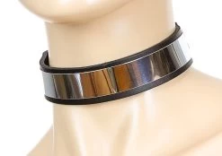 Black Leather Choker With Silver Metal Plate