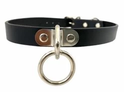 3/4" Black Vegan Leather Choker With 1" Loop & Ring