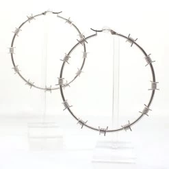 Barbed Wire Hoop Earrings - Silver