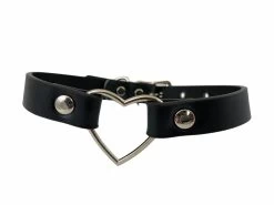 Large Heart Choker - Black Vegan Leather