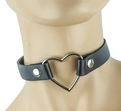 Large Heart Choker - Black Leather