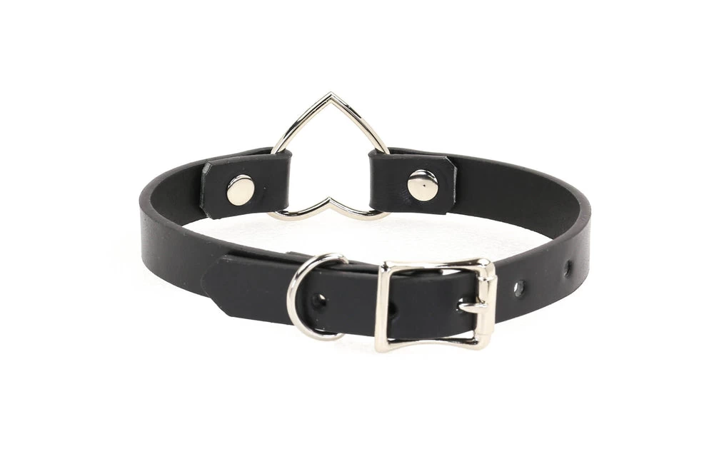 Large Heart Choker - Black Leather - Image 5