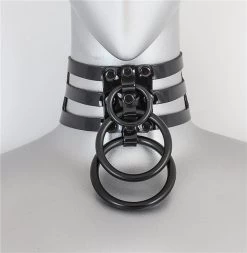 Triple Black Ring Choker - Black Vinyl