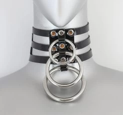 Triple Silver Ring Choker - Black Vinyl
