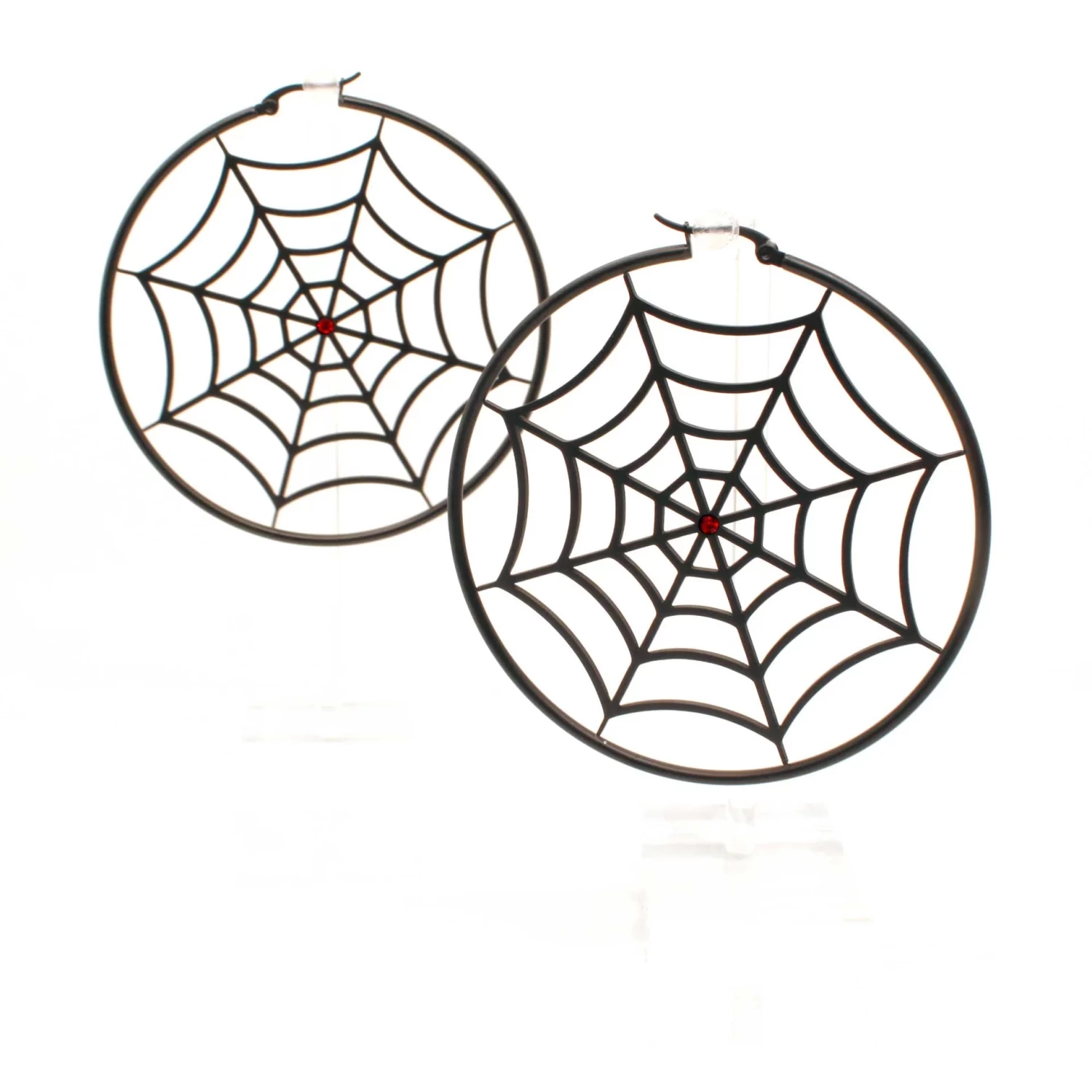 Spiderweb Hoop Earrings - Black - Image 2