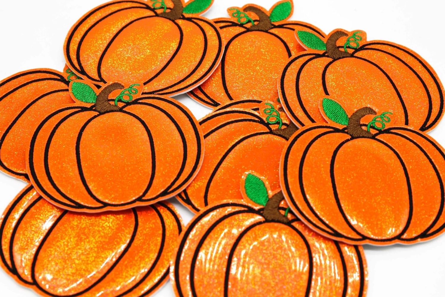 Orange Holographic Pumpkin Embroidered Iron On Patch - Image 3