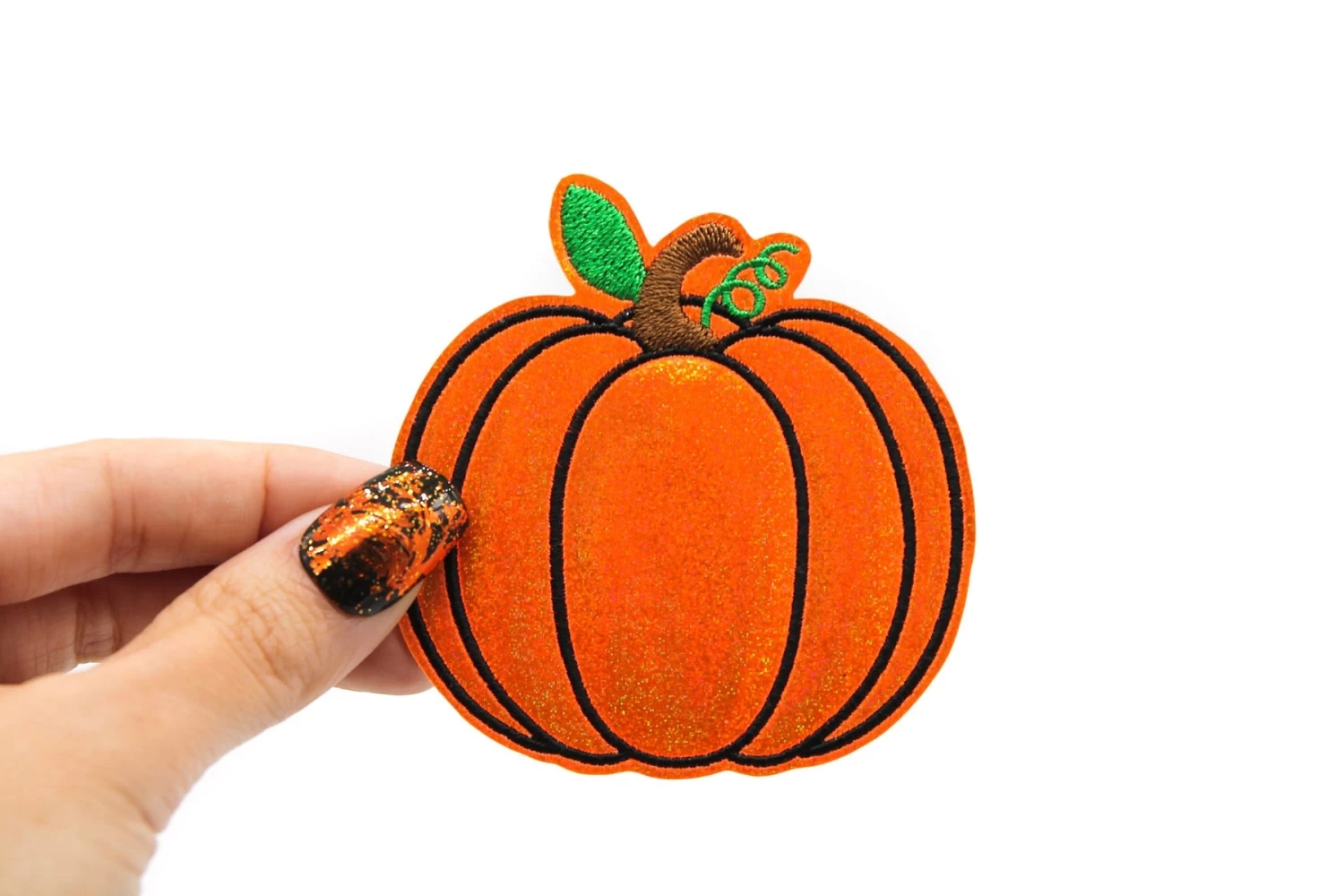 Orange Holographic Pumpkin Embroidered Iron On Patch