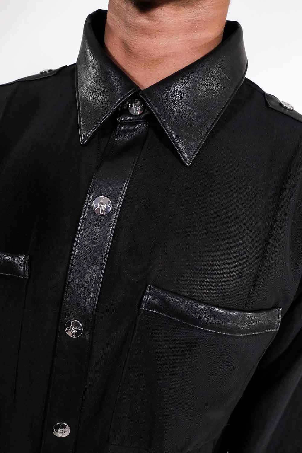 Long Sleeve Mesh Top With PU Details - Image 2