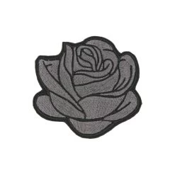 Large Gray And Black Rockabilly Rose Iron-On Embroidered Patch