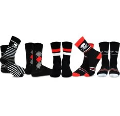 Men's Cotton Crew Skulls And Stripes With Red Accent 5-Pack