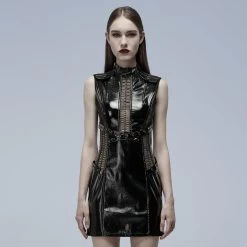 Patent Leather Hollowed Out Dress