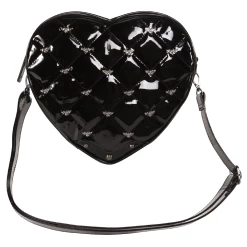 Bat Studded Quilted Heart Shoulder Bag - Black