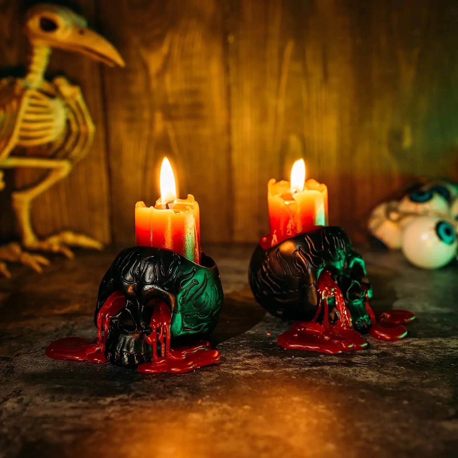 Bleeding Skull Candle Holder With Candles - 2 Pack - Image 3