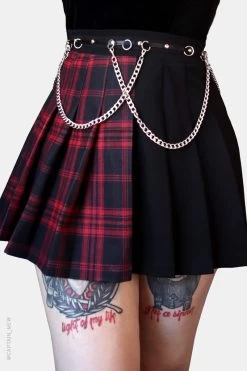 Tartan Pleated Chain Skirt