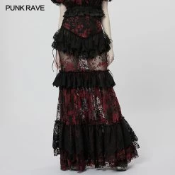 Gothic Ruffles Layered Lace Skirt - Black & Red