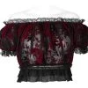 Gothic Off Shoulder Ruffles Sheer Shirt - Black & Red