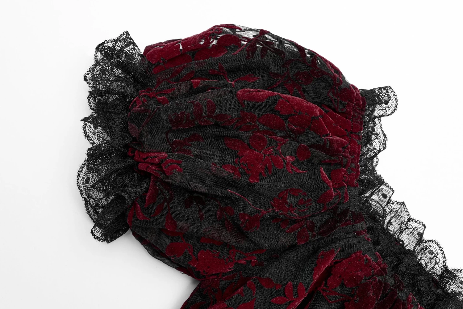 Gothic Off Shoulder Ruffles Sheer Shirt - Black & Red - Image 8