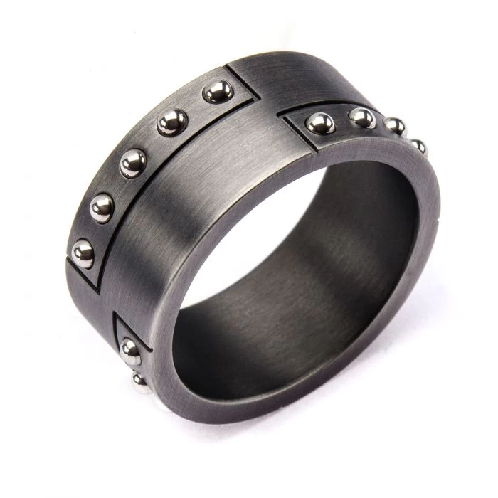Stainless Steel Gun Metal Finish With Steel Beaded Ring - Image 2