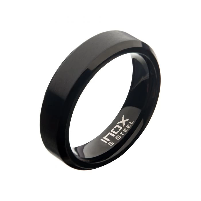 6mm Matte Stainless & Black IP Beveled Ring - Image 2
