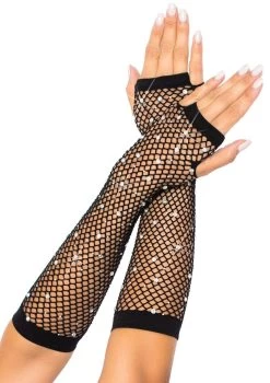 LEG AVENUE Rhinestone Fishnet Arm Warmers Gloves