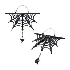 Black Plated Spiderweb With Dangle Spider Plug Hoops
