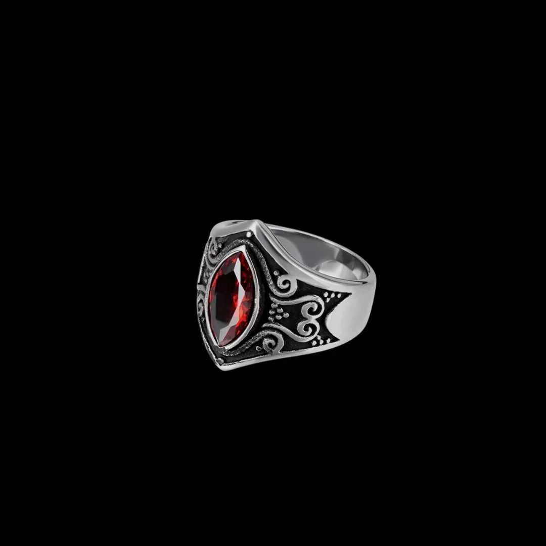 Vintage Vampire Gothic Style Stainless Steel Ring - Red - Image 2